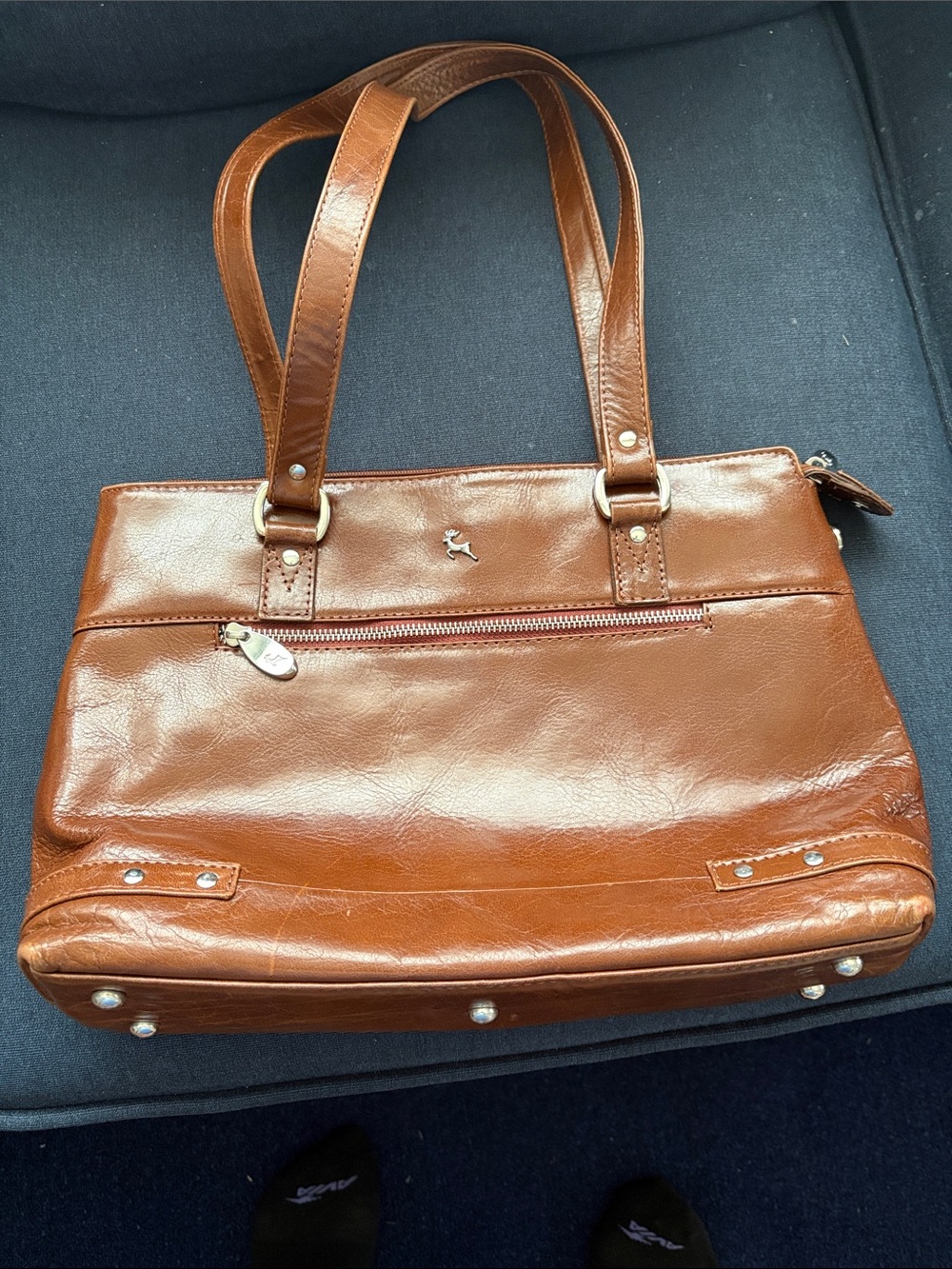 Ashwood Women's Tan Leather Shoulder Bag with Front Zip Pocket